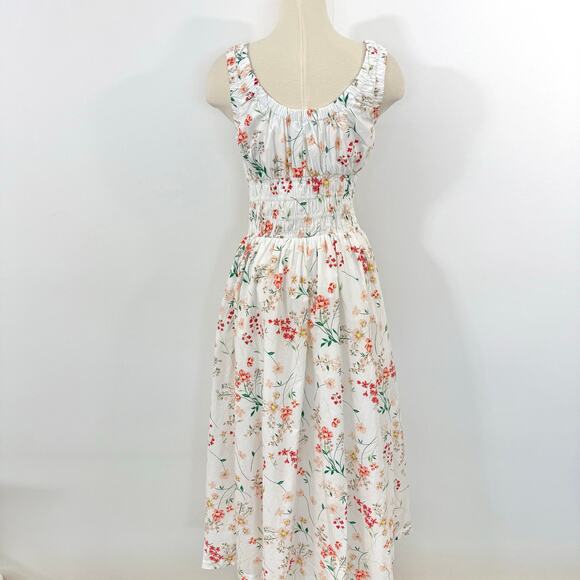 Loft Poplin Smocked Maxi Dress Whisper White Floral M NWT - Picture 5 of 10